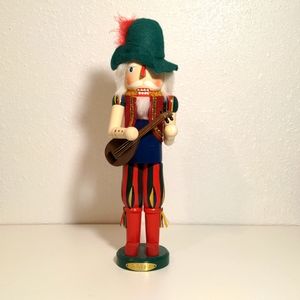Nutcracker Musician Holiday Christmas gift wood red green gold instrument used